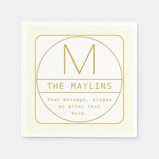 編集可能なレトロモダンなデザインテンプレート ゴールド＆ホワイト スタンダードカクテルナプキン (正面)