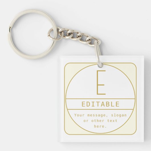 編集可能なレトロモダン-デザインテンプレート金ゴールドと白 キーホルダー (正面)
