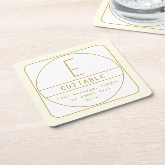 編集可能なレトロモダン-デザインテンプレート金ゴールドと白 スクエアペーパーコースター (アングル)
