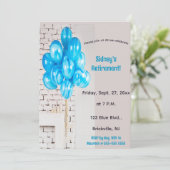 編集可能なレンガと青い風船の退職祝い 招待状 (スタンド正面)