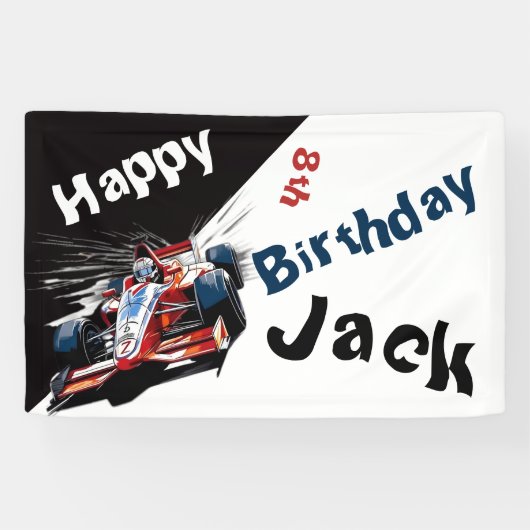 編集可能なレースカー誕生日バナー 横断幕 (横)