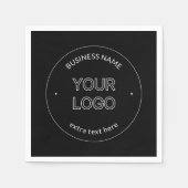 編集可能なロゴの置き換えと会社名 |黒 スタンダードカクテルナプキン (正面)