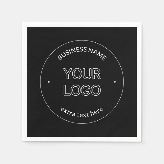 編集可能なロゴの置き換えと会社名 |黒 スタンダードカクテルナプキン (正面)