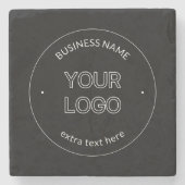 編集可能なロゴの置き換えと会社名 |黒 ストーンコースター (正面)