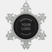 編集可能なロゴの置き換えと会社名 |黒 スノーフレークピューターオーナメント (正面)