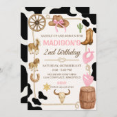 編集可能なロデオ女性のカーボーイ誕生日招待状 招待状 (正面/裏面)