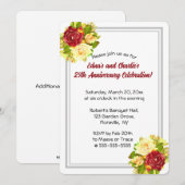 編集可能なロマンチックな水彩画のバラ シルバーフレーム 招待状 (正面/裏面)