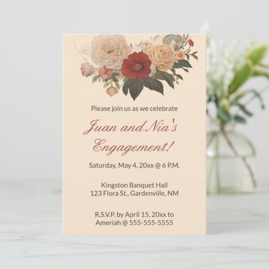 編集可能なローズガーデン 招待状 (スタンド正面)