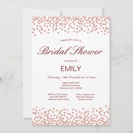 編集可能なローズゴールドの結婚前お茶会招待状 招待状 (正面)