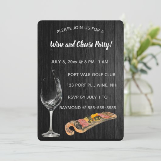 編集可能なワインとチーズのパーティー招待状 招待状 (スタンド正面)