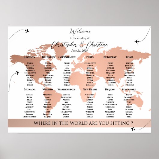 編集可能なワールドマップのシーティンググラフ ポスター (正面)