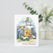 編集可能なヴィンテージの鳥のランタンクリスマス ポストカード (スタンド正面)