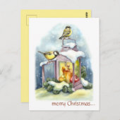 編集可能なヴィンテージの鳥のランタンクリスマス ポストカード (正面/裏面)