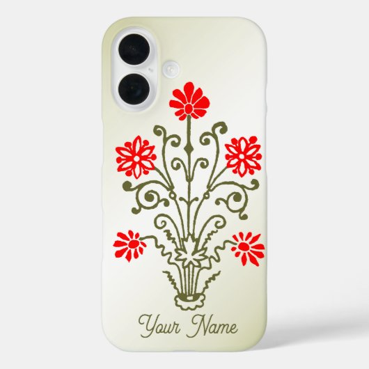 編集可能なヴィンテージゴールドと赤の花のエッチング Case-Mate iPhoneケース (裏面)