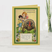 編集可能なヴィンテージ子と七面鳥の感謝祭 カード (正面)