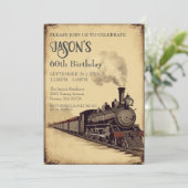 編集可能なヴィンテージ機関車の誕生日招待状 招待状 (スタンド正面)