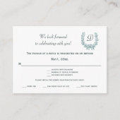 編集可能なヴィンテージ サージュグリーン フレンチ リース RSVP エンクロージャーカード (正面)