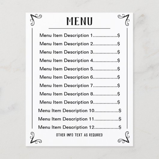 編集可能な一覧を含む小さなメニューシート チラシ (正面)