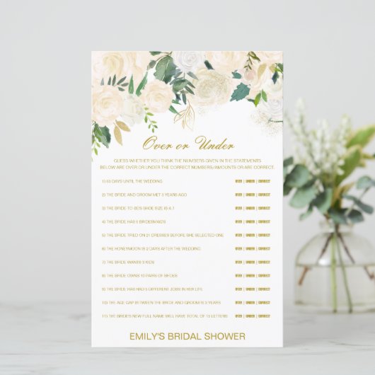 編集可能な上または下のブライダルシャワーゲーム (スタンド正面)