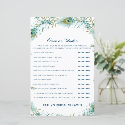 編集可能な上または下のブライダルシャワーゲーム (スタンド正面)