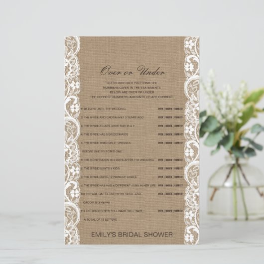 編集可能な上または下のブライダルシャワーゲーム (スタンド正面)