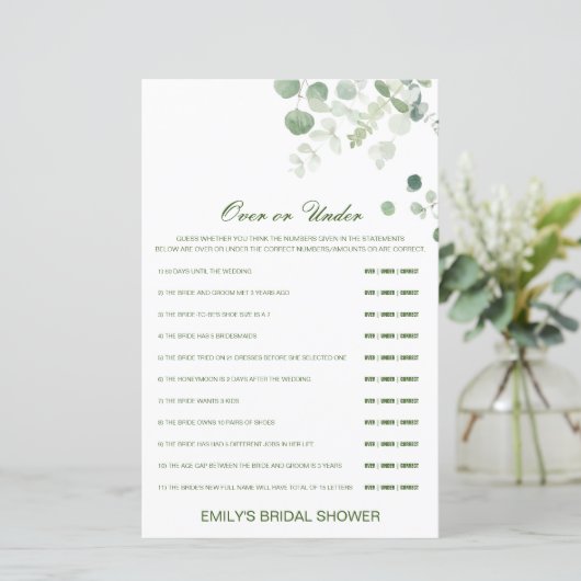 編集可能な上または下のブライダルシャワーゲーム (スタンド正面)