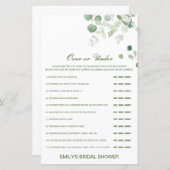 編集可能な上または下のブライダルシャワーゲーム (正面/裏面)