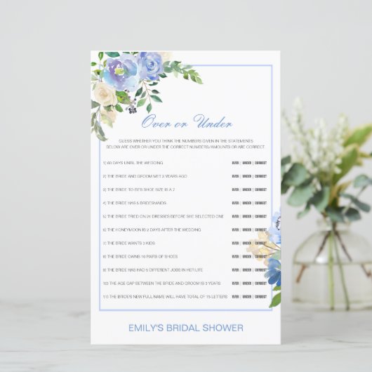 編集可能な上または下のブライダルシャワーゲーム (スタンド正面)