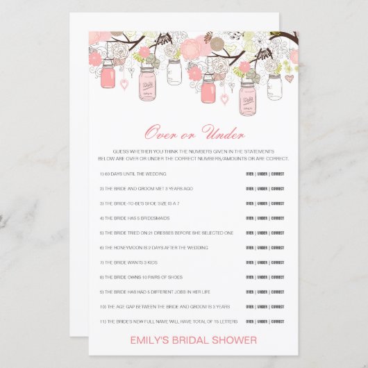 編集可能な上または下のブライダルシャワーゲーム (正面/裏面)