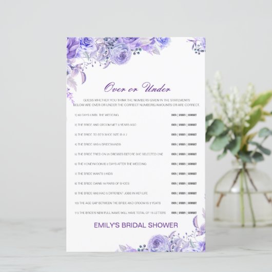 編集可能な上または下のブライダルシャワーゲーム (スタンド正面)