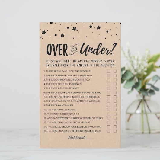 編集可能な上または下ブライダルシャワーゲーム (スタンド正面)