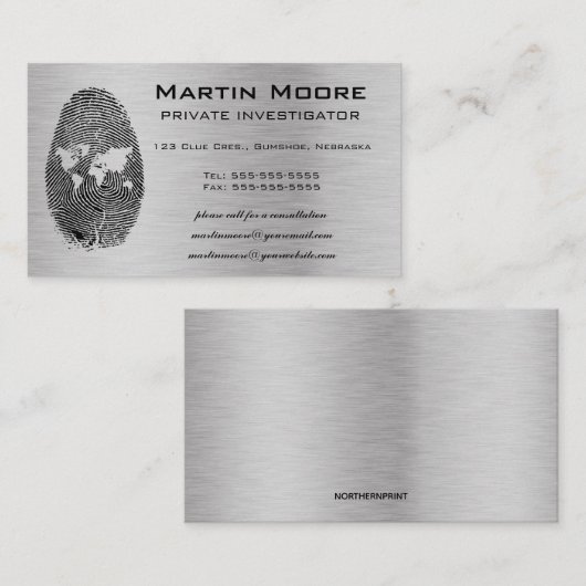編集可能な世界指紋私立探偵 名刺 (正面/裏面)