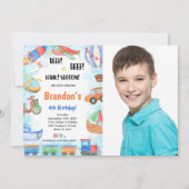 編集可能な交通機関の誕生日パーティー写真 招待状 (正面)