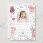 編集可能な人魚のプールパーティーの招待状。 スプラッシュ！ プールパーティー 招待状 (正面)