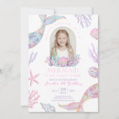 編集可能な人魚の尾のプールパーティーの招待状 招待状 (正面)