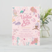 編集可能な人魚の1歳誕生日招待状 招待状 (スタンド正面)