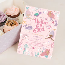 編集可能な人魚の1歳誕生日招待状
