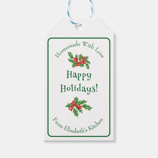 編集可能な休日ベーキングギフトグリーンメリークリスマス ギフトタグ (正面)