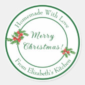 編集可能な休日ベーキングギフトグリーンメリークリスマス ラウンドシール (正面)