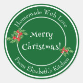 編集可能な休日ベーキングギフトグリーンメリークリスマス ラウンドシール (正面)