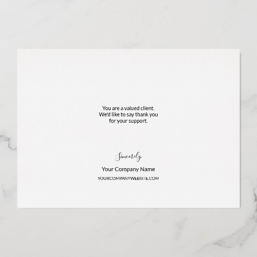 編集可能な会社のロゴサンキュー金ゴールドブラックシンプル 箔シーズンカード (裏面)