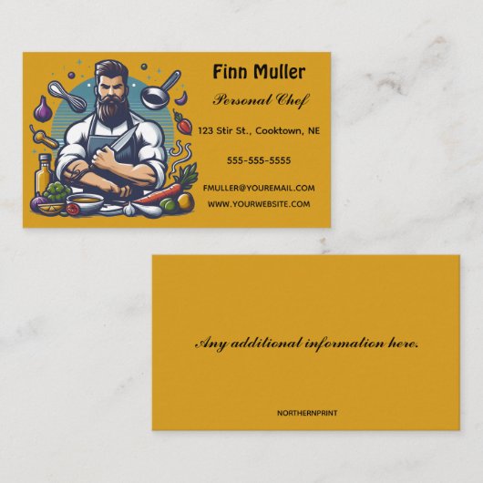 編集可能な個人シェフおよびフードビジネスカード 名刺 (正面/裏面)