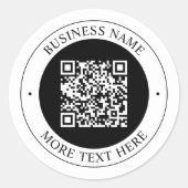 編集可能な円形テキストとビジネス名のQRコード ラウンドシール (正面)