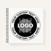 編集可能な円形テキスト & ロゴの差し替え可能 | 白黒 ノートブック (正面)