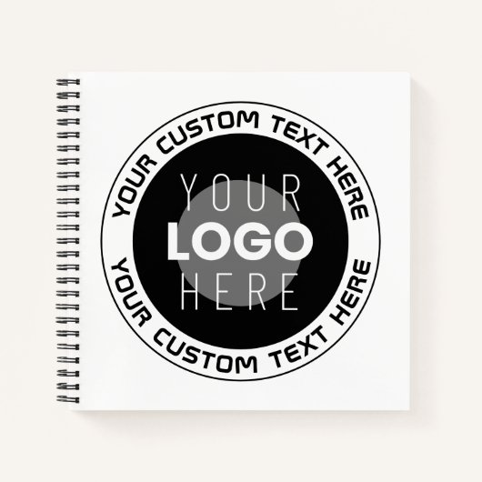 編集可能な円形テキスト & ロゴの差し替え | 白黒 ノートブック (正面)