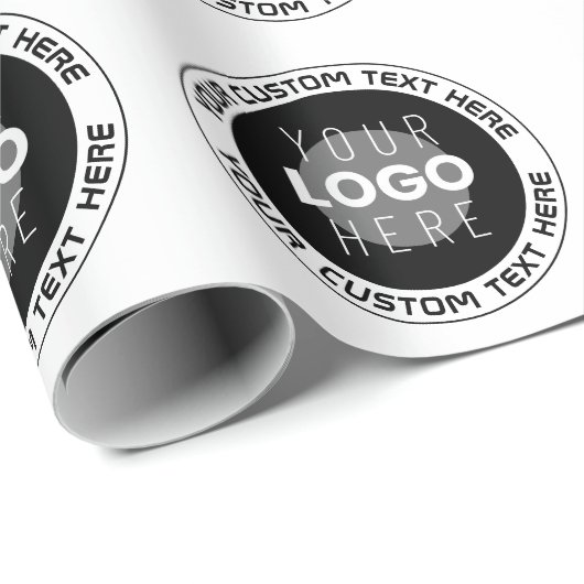 編集可能な円形テキスト & ロゴの差し替え | 黒と白のみ ラッピングペーパー (ロールコーナー)