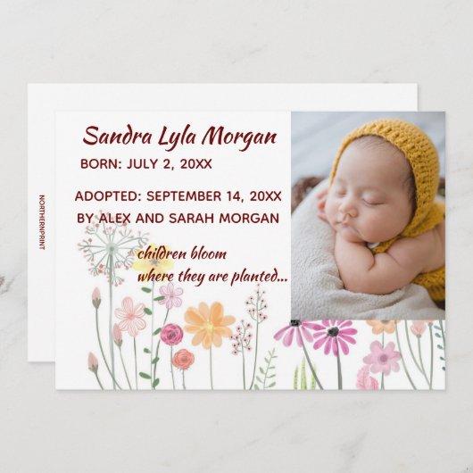 編集可能な写真フローラの採用のお知らせ 案内状 (正面/裏面)