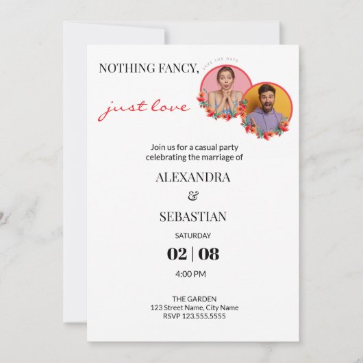 編集可能な写真 ウェディング レセプション 招待状 (正面)