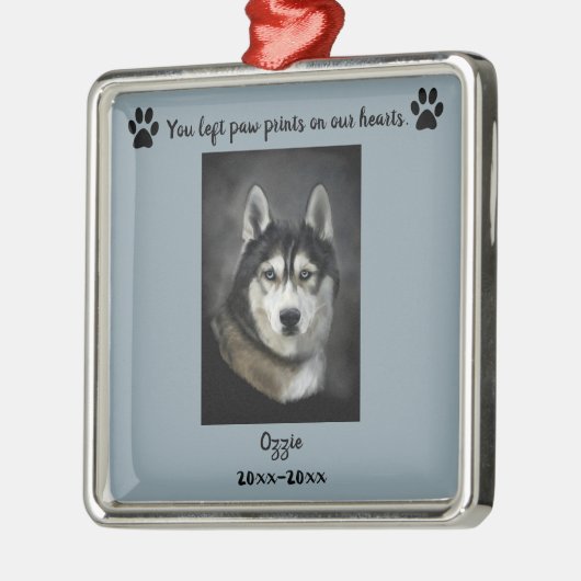 編集可能な写真 ペットの足跡が私たちの心に メタルオーナメント (左)