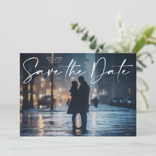 編集可能な写真QRコードモダン – 日付カードの保存 招待状 (スタンド正面)